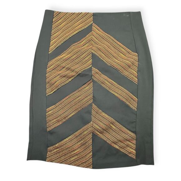 EVA FRANCO for ANTHROPOLOGIE Women’s Black Multi Chevron Panel Pencil Skirt Size - Picture 3 of 8